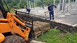 В зоне отдыха Большого городского пруда укладывают газон и асфальтируют дорожки